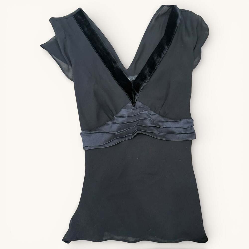 Etro‎ Silk Velvet Trim V-Neck Blouse Black IT 44 US 8